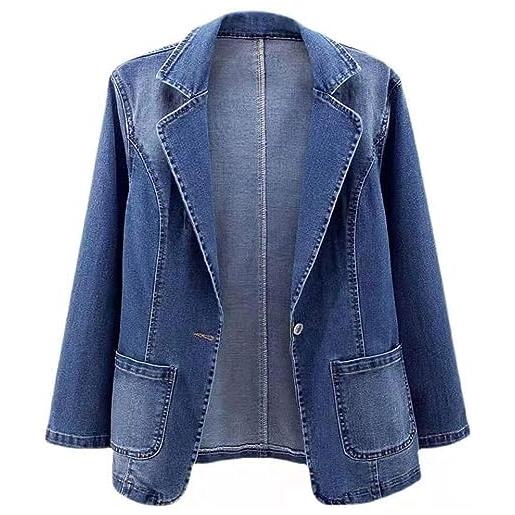 Yeooa giacca di jeans da donna giacca di transizione autunnale oversize in rilievo moda vintage giacca di jeans da lavoro con risvolto elegante cappotto di jeans leggero (blu, xl)