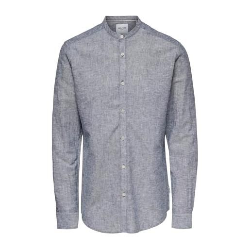 Only & sons onscaiden ls solid linen mao shirt noos camicia, blu scuro, s uomo