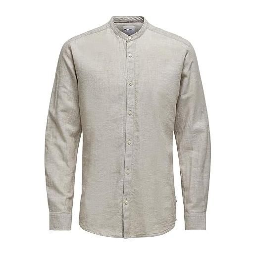 Only & sons onscaiden ls solid linen mao shirt noos camicia, palude, m uomo