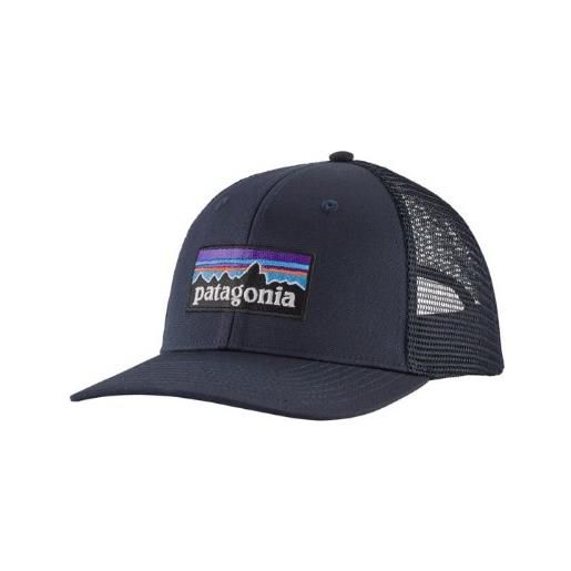 Patagonia p-6 logo trucker hat navy blue cappellino visiera blu
