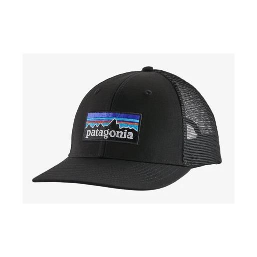 Patagonia p-6 logo trucker hat black cappellino visiera nero