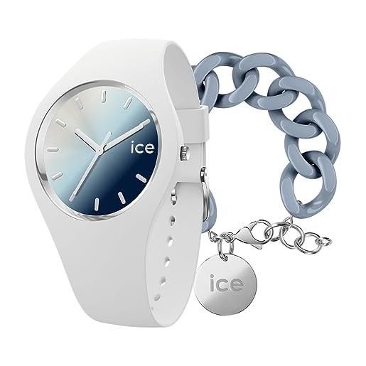 ICE-WATCH orologio analogueico quarzo donna con cinturino in silicone 020635 + ice - jewellery - chain bracelet - artic blue - silver - bracciale in maglia blu xl, con medaglia d'argento (020918)