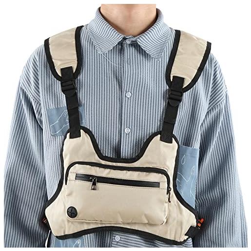 Mokernali tactical chest rig bag, unisex reflective back design front chest pack running vest bag con cinghie regolabili per allenamento, escursionismo, viaggi