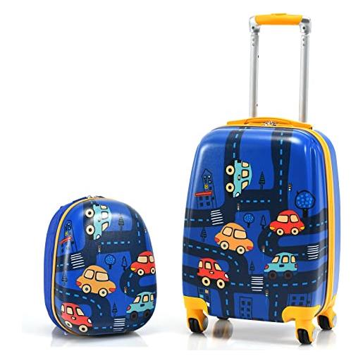 DREAMADE valigetta per bambini con zaino da 18 + 12, set da 2 pezzi, trolley per bambini, multicolore, modello auto
