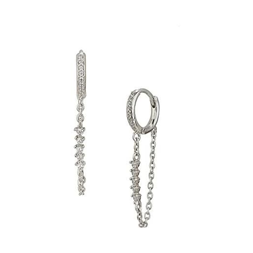 Vanbelle sterling silver jewelry cubic zirconia stone studded hoop with chain loop earring with rhodium plating for women and girls