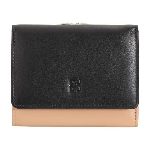 Dudu portafoglio donna piccolo in pelle rfid con portamonete a clic clac compatto 6 porta carte tessere nero