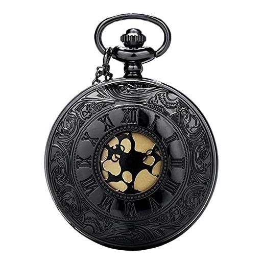 WRVCSS orologio da taschino al quarzo con numeri romani neri ciondoli per collane da uomo da donna con regali a catena blacknecklacechain