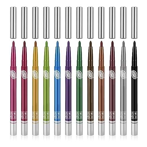 Boobeen set di 12 colori di eyeliner, set di ombretti opachi e glitterati, matita colorata impermeabile per occhi, ombretto e labbra per donne