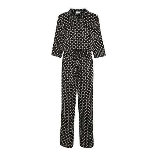KAFFE women's print jumpsuit with 3/4 sleeves wide legs, black tie/dot aop, 46 donna