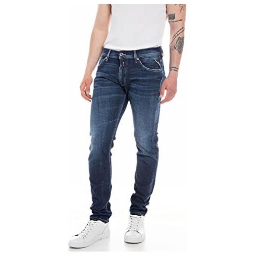 REPLAY jeans uomo jondrill skinny fit aged elasticizzati, blu (dark blue 007), w36 x l30