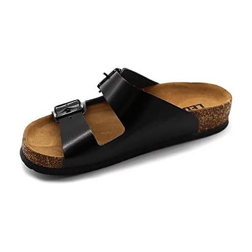 LEON 4703 sandali zoccoli sabot pantofole scarpe di pelle, uomo, nero, eu 42