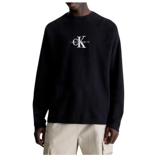 Calvin Klein Jeans pullover uomo monologo pullover in maglia, nero (ck black), xs