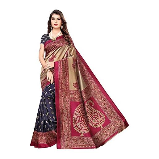 Indian Hawker sari seta stampa moda sari con blusa uncucita pezzo, rosso, large
