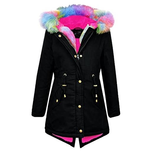 A2Z 4 Kids bambini ragazze progettista camuffare cappuccio faux - jacket jk21 rainbow fur black 5-6