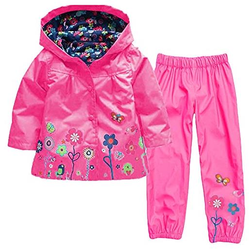 WOXIHUAN giacca a vento impermeabile bambino tuta impermeabile per neonate ragazzi ragazze tuta impermeabile con cappuccio giacca e pantaloni outwear