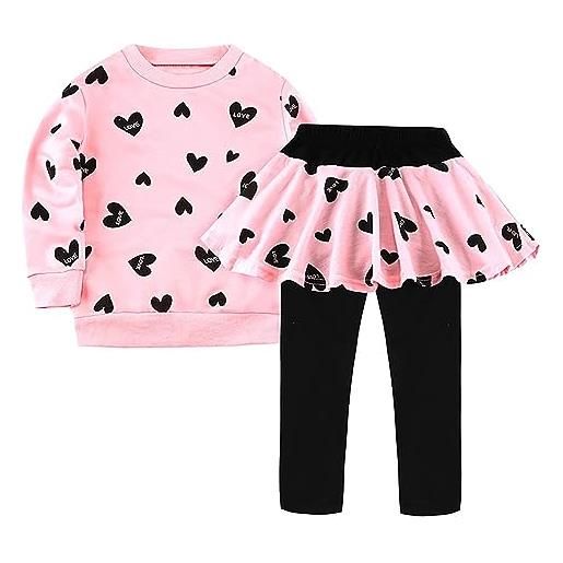 L9WEI ginnastica ragazza 12 anni completi per bambine vestiti per bambini manica lunga con stampa a cuore felpa con cappuccio camicie top + leggings set di abbigliamento per bambini 3 4 (pink, 5-6 years)