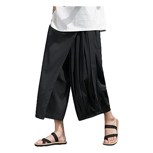 Briskorry tute calde da gonna casual da uomo pantaloni harem a gamba larga larghi pantaloni kendo in stile giapponese estate pantaloni a quadri (black-a, xl)