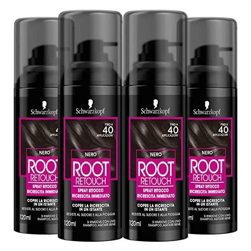 Schwarzkopf 4x Schwarzkopf root retouch nero tinta spray colorante per ritocco colorazione istantanea da donna per coprire la ricrescita dei capelli - 4 flaconi da 120ml
