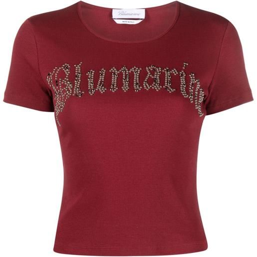 Blumarine t-shirt crop con strass - rosso
