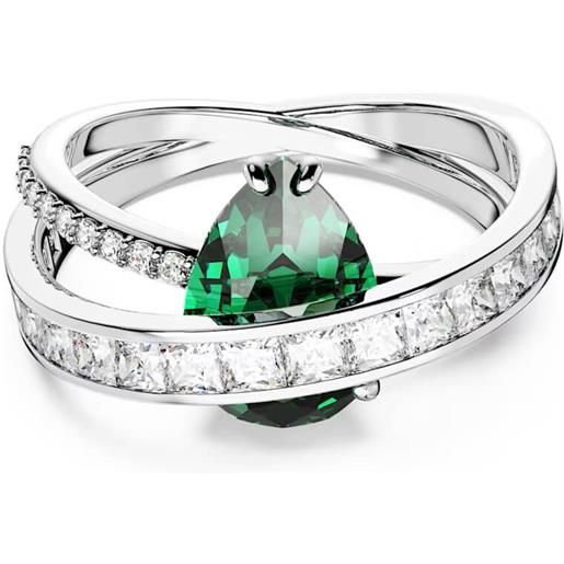 SWAROVSKI anello cocktail hyperbola, verde, doppia fascia 52