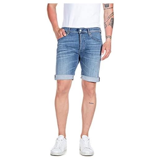 REPLAY pantaloncini in jeans uomo rbj 901 tapered fit elasticizzati, blu (medium blue 009), w30