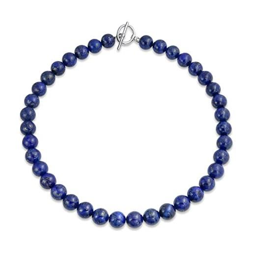 Bling Jewelry semplice collana occidentale classica dei gioielli blu scuro del lapislazzuli rotondo 10mm del filo della perlina per le donne chiusura placcata argento 20 pollici
