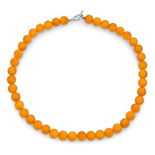 Bling Jewelry gioielli occidentali classici lisci semplici gialli arancioni hanno creato la collana rotonda del filo della giada 10mm chiusura a ginocchiera placcata d'argento dell'adolescente 16 pollici
