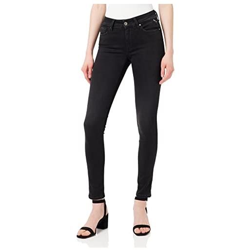Replay jeans da donna new luz skinny fit hyperflex hyper cloud con elasticità, nero (black 098), 25w / 28l