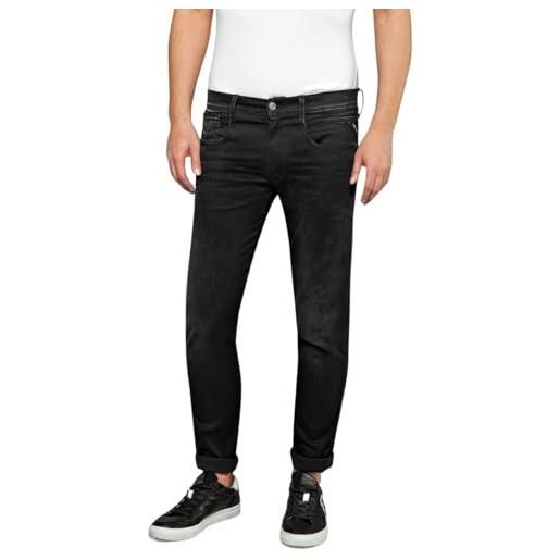 Replay jeans anbass slim-fit hyperflex da uomo con elastico, nero (black 098), w34 x l34
