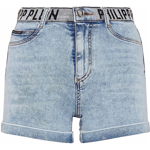 Philipp Plein shorts denim con logo - blu
