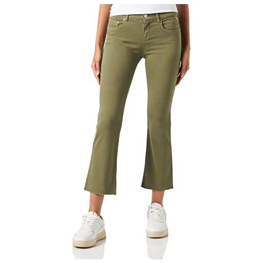 Replay faaby flare crop comfort fit jeans da donna con power stretch, bianco (natural white 100), w27