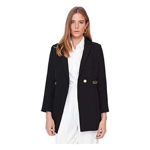Trendyol giacca aderente tinta unita con colletto a risvolto cappotto, nero, 38 eu donna