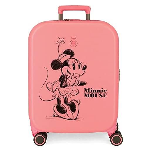 Disney minnie happiness rosa valigia da cabina 40x55x20 cm abs rigido chiusura tsa integrata 37l 3,22 kg 4 doppie ruote bagaglio a mano