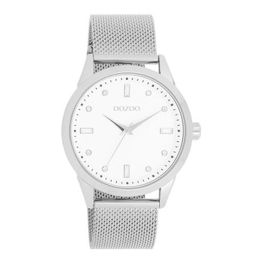 Oozoo timepieces - orologio da polso da donna con cinturino in pelle, di alta qualità, da donna, elegante, analogico, rotondo, silver silver/bianco/chrystals