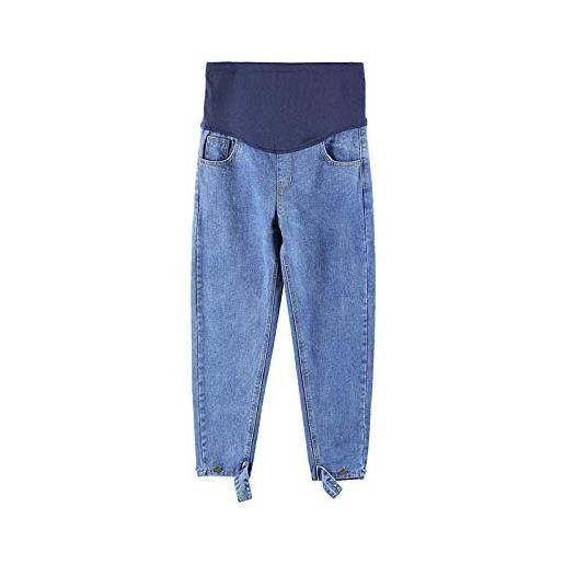 Qianqingkun pantaloni premaman, jeans larghi autunno/inverno donna, donna incinta primavera/autunno-m_blu