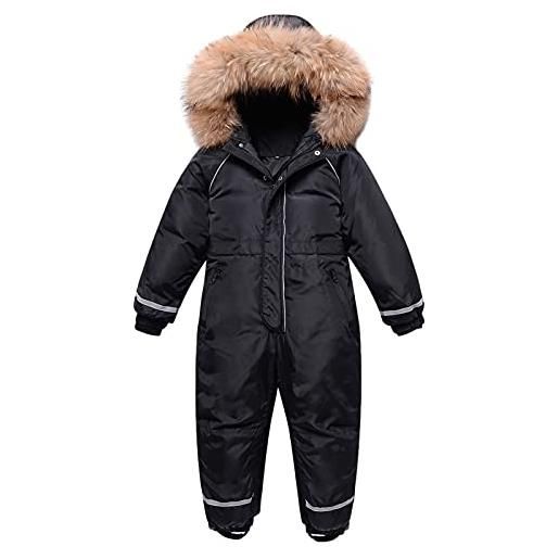 amropi tute da neve per bambino tuta da sci inverno pagliaccetto con cappuccio overall jumpsuit nero, 9-10 anni