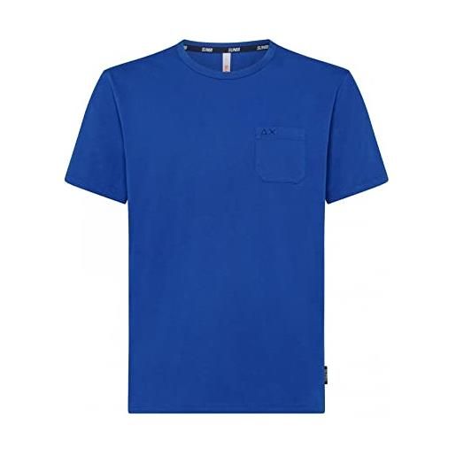 SUN68 t-shirt uomo round solid pocket t33101 blu pe23 in cotone con taschino xxx