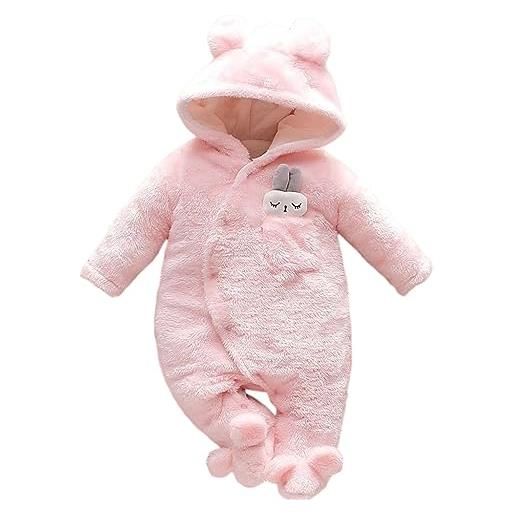 BRONG inverno bambino pile pagliaccetto piede tute da neve carino neonato tutina coniglio caldo bambino tutina rosa 0-3 mesi