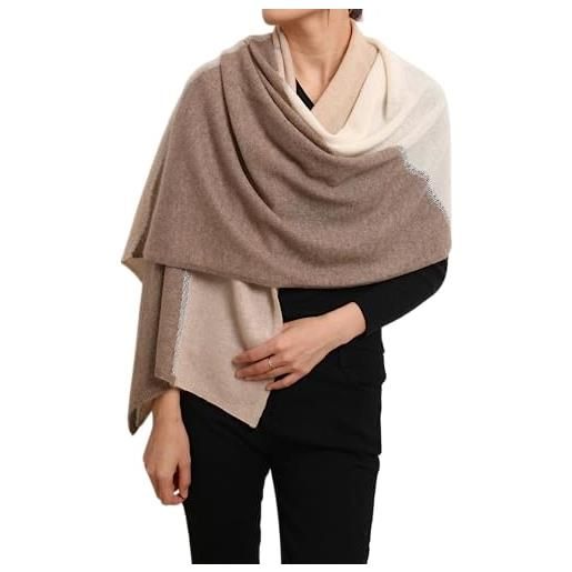 Prettystern donna 100% cashmere stola sciarpa plaid cachemire poncho accogliente caldo con contrasto di colore scintillante fili d'argento 1. Crema marrone