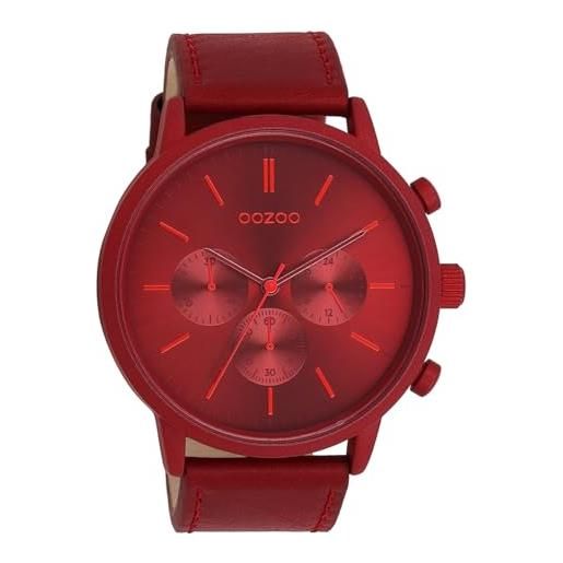 Oozoo timepieces c11200 - orologio da uomo con cinturino in pelle, elegante orologio analogico da uomo, dahlia red dahlia red/fluo orange