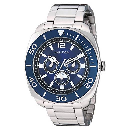 Nautica men's bal harbour 44mm steel bracelet & case quartz blue dial analog watch napbhs904