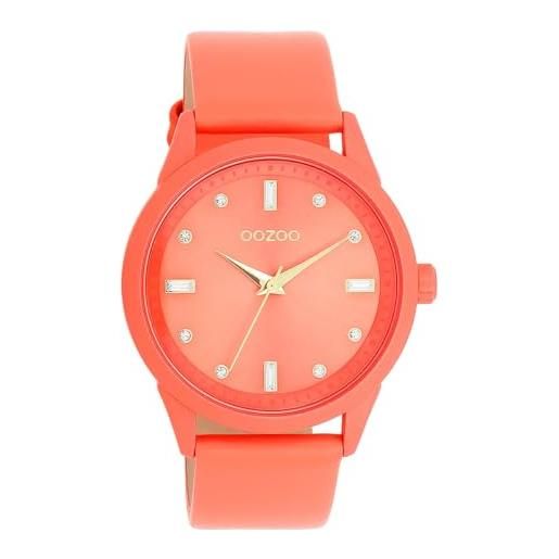 Oozoo timepieces - orologio da polso da donna con cinturino in pelle, di alta qualità, da donna, elegante, analogico, rotondo, pink shell pink shell/chrystals