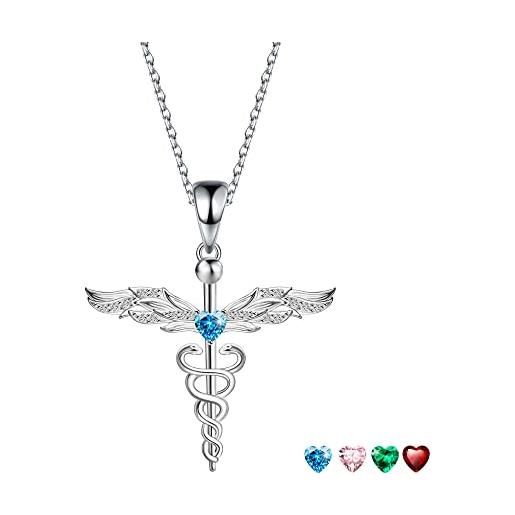 JJDreams collana a croce in argento 925 collana da infermiera da donna con ciondolo ad ala d'angelo con zirconi