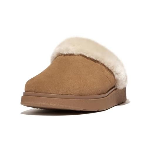 Fitflop gen-ff shearling-collar suede slippers, pantofole donna, desert tan, 42 eu