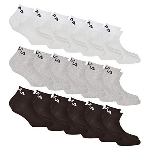 Fila quarter sneaker socken 18 paar sparpack | damen & herren socken, unisex füßlinge (weiß, schwarz, grau 43-46)