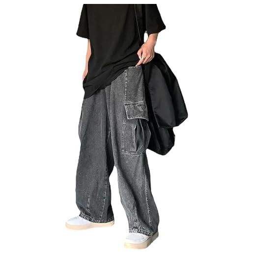 LIXQQS jeans hip hop da uomo jeans larghi pantaloni cargo in denim pantaloni lunghi larghi pantaloni da strada stile hipster gamba dritta rap con due grandi tasche sulle ginocchia stile vintage y2k anni '90