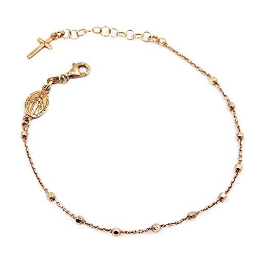 Bracciale rosario oro giallo con crocetta e rose - Oreficeria Galvan