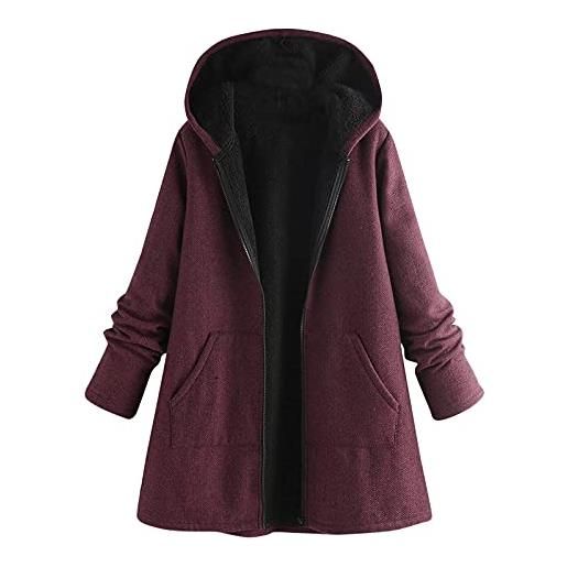 HHMY sherpa - giacca invernale da donna sherpa foderata con cerniera, giacca a maniche lunghe, cappotto casual, felpa con cappuccio, taglia m - 3xl, colore: rosso, m