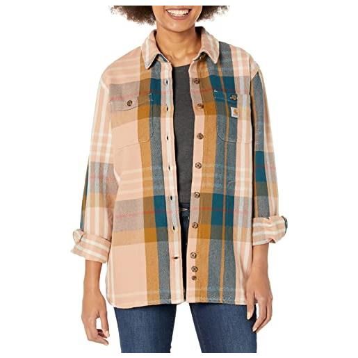 Carhartt loose fit heavyweight twill long-sleeve plaid shirt, camicia da lavoro button down da donna, Carhartt brown, 