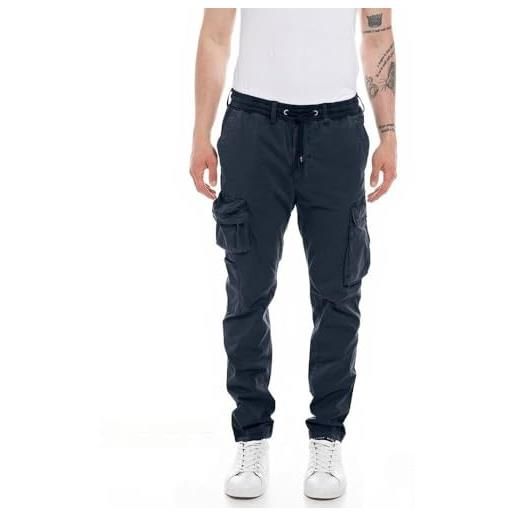 REPLAY pantaloni cargo uomo in cotone comfort, blu (blue 085), w28